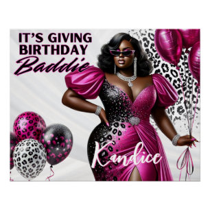 Póster Festa Glam Rosa e Preto com Estampa de Leopardo pa