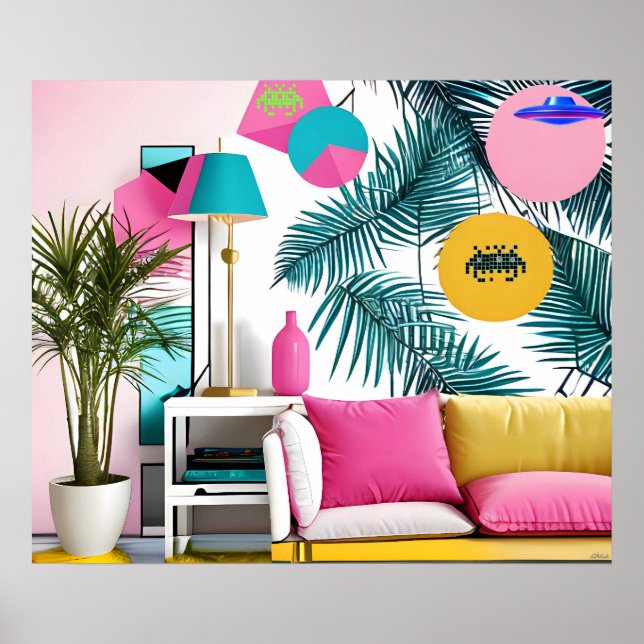 Poster Festa Memphis Design na Sala de Estar (Frente)