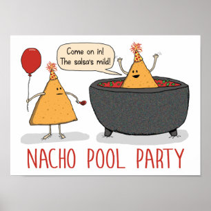 Poster Festa na piscina bonito e engraçada do Nacho na