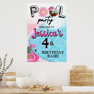 Poster Festa na Piscina Brilhante e Colorida