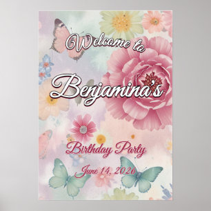 Poster Festa no Jardim de Pastéis Flores & Borboletas Bem
