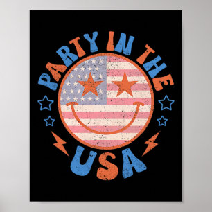 Poster Festa Nos EUA Rosto Feliz Sorriso Bandeira America