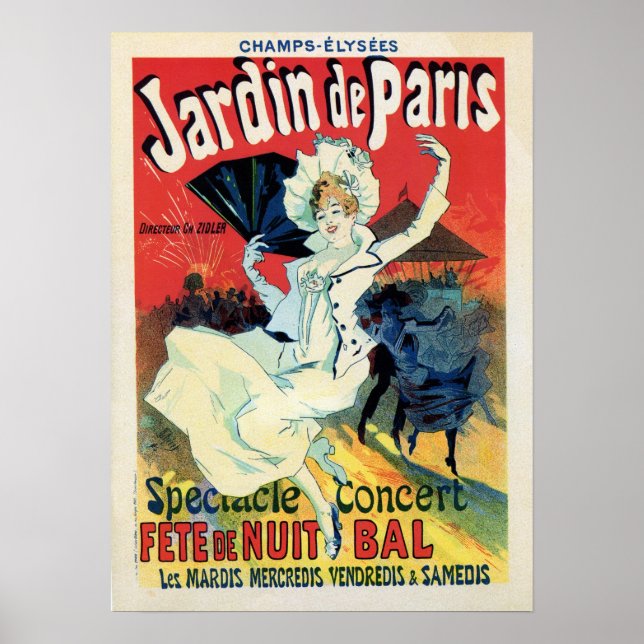 Póster festa noturna vintage belle epoque jardin de Paris (Frente)