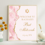 Poster Festa Personalizada do Bat Mitzvah, Dourado Rosa,<br><div class="desc">O cor-de-rosa-chic e o ouro enfeitam o lado deste elegante poster de boas-vindas do Bat Mitzvah. O nome da sua filha está escrito em um belo roteiro formal sob a Estrela de David. Decoração perfeita para uma família judia na moda celebrando uma garota sendo chamada para a Torá.</div>