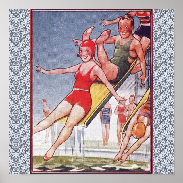 Póster Festa piscina Vintage Natação Verão (Frente)