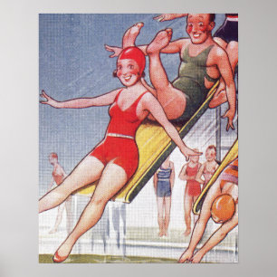 Póster Festa piscina Vintage Natação Verão