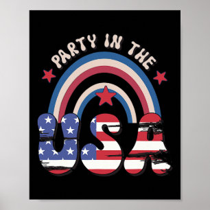 Poster Festa Retro Groovy Nos EUA Arco-íris Americano 4 d