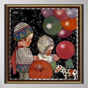 Póster Festas de aniversário para crianças em vintage, ba