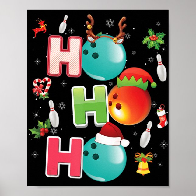 Poster Festas de Natal Ho Ho Ho Boliche Papais noeis Paja (Frente)