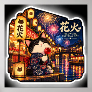 Poster Festival de Fogos de Artifício Gato Noite de Verão