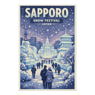Póster Festival de Neve de Sapporo no Japão Viagem