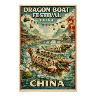 Póster Festival do Barco Dragão (Festival Duanwu) na Chin
