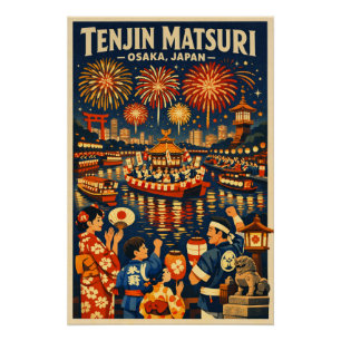Póster festival Tenjin Matsuri em Osaka, Japão viagem