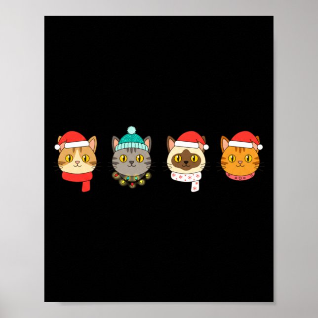 Poster Festive Cat Lineup, Holiday Cat Art Cat Lovers, Ca (Frente)
