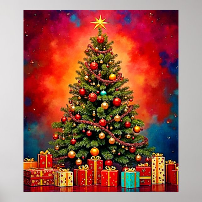 Poster Festive Christmas Tree and Gifts Art (Frente)