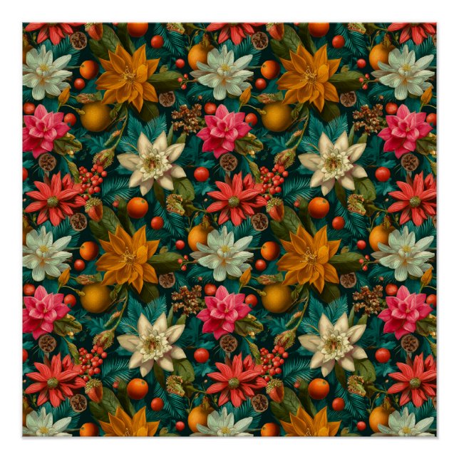 Póster Festive Citrus & Winter Floral Christmas Pattern (Frente)
