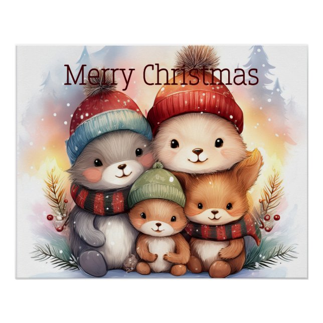 Póster Festive Woodland Animal Family Merry Christmas (Frente)
