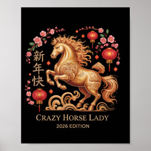 Poster Festivo Ano Novo 2026 Cavalo Louco Senhora Fortuna