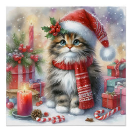 Póster Festivo e Adorável, Cozy Kitten de Natal