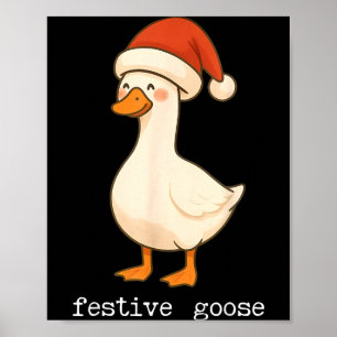Poster Festivo E Alegre Ganso Chapéu De Papai Noel Luz De