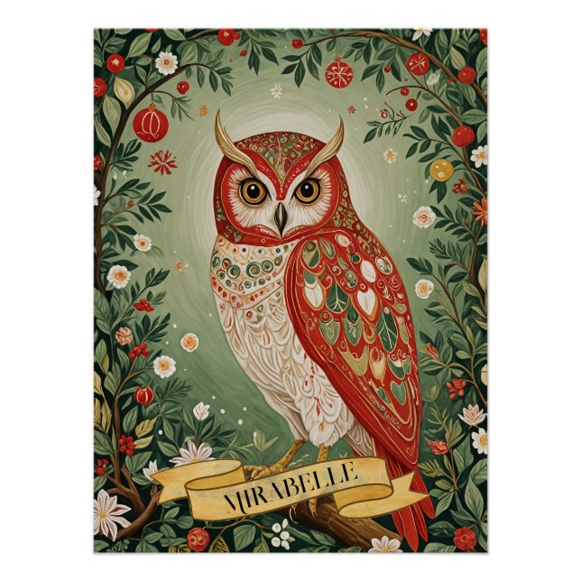 Póster Festivo Foliage Owl Personalizado (Frente)