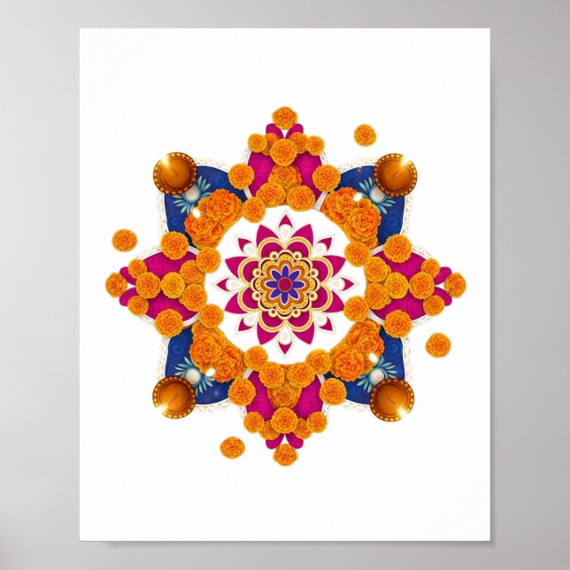 Poster Festivo Marigold & Diya Rangoli Wall Art (Frente)
