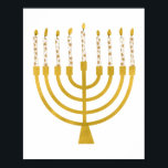 Poster Festivo Menorah Hanukkah Celestial Desenho<br><div class="desc">Velas de folha de ouro falsa para a comemoração de Chanucá. A ilustração menorah Whimsical com estrelas brancas cobria velas celestiais em um falso suporte de velas menorah dourada. Menorah starry Hanukkah ilustrou presentes de design e produtos de papel.</div>