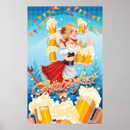 Poster Festivo Oktoberfest Maid in Red with Beers