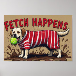 Poster Fetch Acontece Cartaz humorístico cachorro labrado