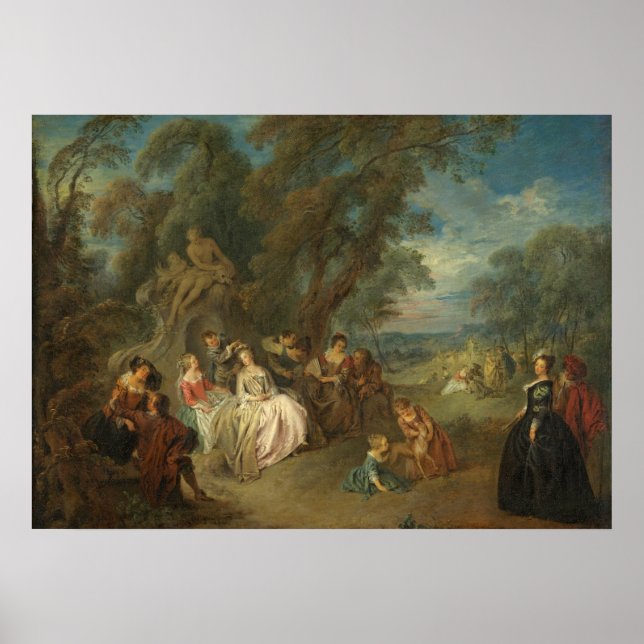Poster Fête Champêtre c. 1730 (óleo na canvas) (Frente)