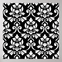 Poster Feuille Damask Big Patterm White em Preto