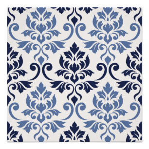 Póster Feuille Damask Big Pattern Blues on Cream