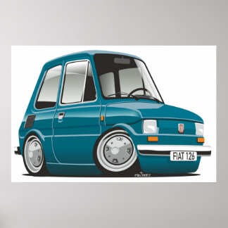 Poster Fiat 126 turquesa caricatural