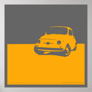 Póster Fiat 500, 1959 - amarele em cinzas