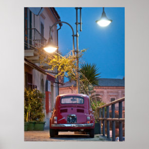 Póster Fiat 500, vintage cinquecento, à noite, Itália