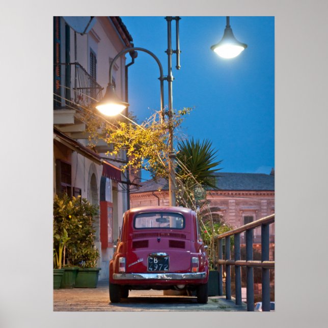 Póster Fiat 500, vintage cinquecento, à noite, Itália (Frente)