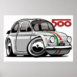 Poster Fiat 500D branco caricatural