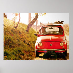 Póster Fiat vermelho 500, Cinquecento, em Italia