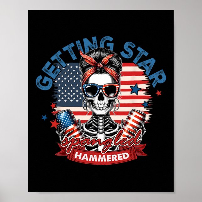 Poster Ficando Embriagado com Estrelas e Listras Esquelet (Frente)