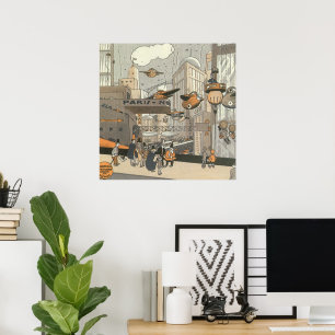 Póster Ficção científica Paris urbana do vintage, punk