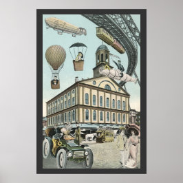 Poster Ficção científica retrô, cidade vitoriana de steam
