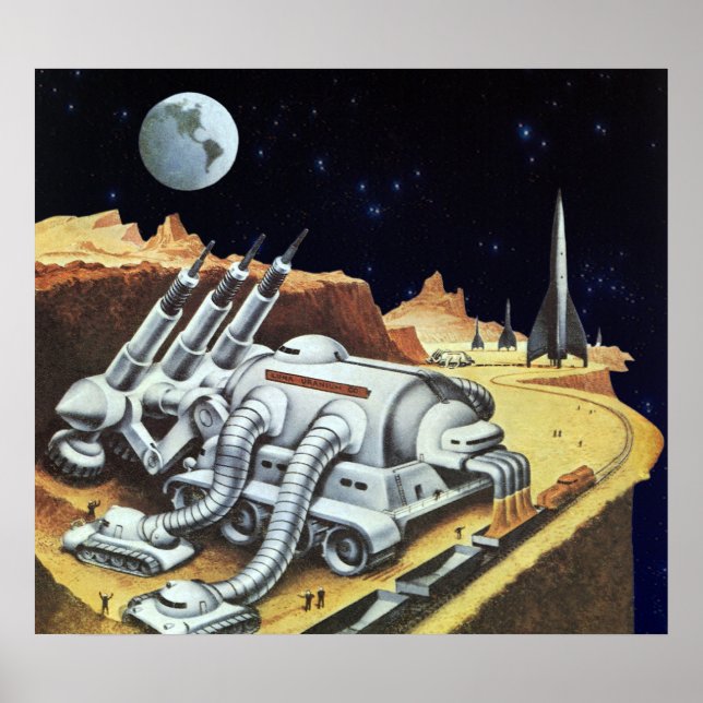 Póster Ficção científica retrô, Estação Espacial na Lua (Frente)
