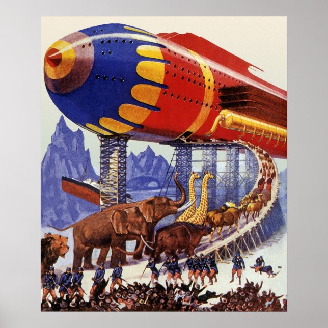 Poster Ficção científica vintage, animais selvagens da Ar (Frente)