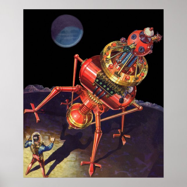 Póster Ficção Científica Vintage Astronauta com Robô Alie (Frente)