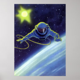 Poster Ficção Científica Vintage Astronauta em uma Caminh