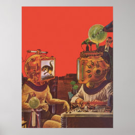 Poster Ficção Científica Vintage, Capacetes Alien Steam P