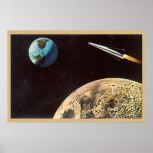 Póster Ficção Científica Vintage, Nave Espacial Sobre a L