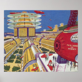 Póster Ficção científica vintage, Nova York futurista
