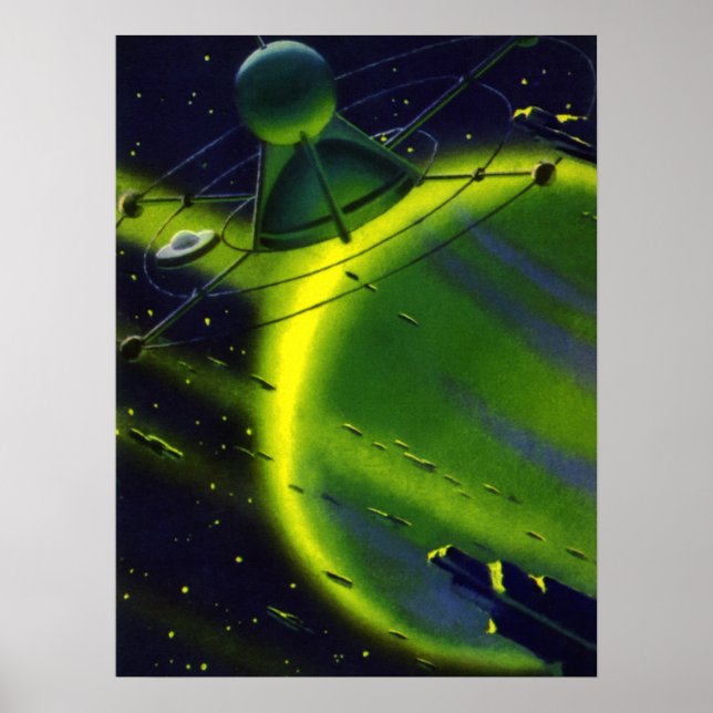 Poster Ficção científica vintage Planeta Verde w Espaçona (Frente)