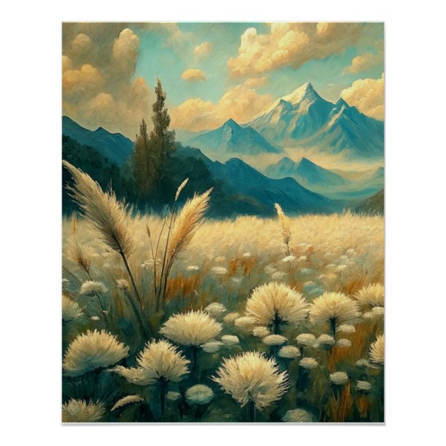 Póster Field Landscape Wild Flowers Wall Poster Art (Frente)